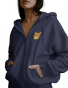 Kadın Sarman Kedi Baskılı Tam Boy Fermuarlı Oversize Hoodie