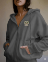 Kadın Scottish Fold Kedi Baskılı Tam Boy Fermuarlı Oversize Hoodie