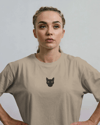 Kadın Siyah Kedi Baskılı Oversize Tişört – Minimal Black Cat Tasarım