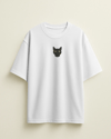 Kadın Siyah Kedi Baskılı Oversize Tişört – Minimal Black Cat Tasarım