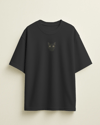 Kadın Siyah Kedi Baskılı Oversize Tişört – Minimal Black Cat Tasarım