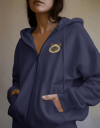 Kadın Siyam Kedisi Baskılı Tam Boy Fermuarlı Oversize Hoodie