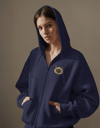 Kadın Siyam Kedisi Baskılı Tam Boy Fermuarlı Oversize Hoodie