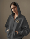 Kadın Siyam Kedisi Baskılı Tam Boy Fermuarlı Oversize Hoodie