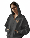 Kadın Sphynx Kedi Baskılı Tam Boy Fermuarlı Oversize Hoodie