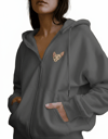 Kadın Sphynx Kedi Baskılı Tam Boy Fermuarlı Oversize Hoodie