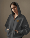 Kadın Tekir Kedisi Baskılı Tam Boy Fermuarlı Oversize Hoodie