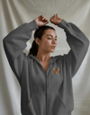 Kadın Tekir Kedisi Baskılı Tam Boy Fermuarlı Oversize Hoodie