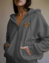 Kadın Tekir Kedisi Baskılı Tam Boy Fermuarlı Oversize Hoodie
