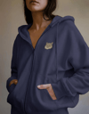 Kadın Uzun Tüylü Kedi Baskılı Tam Boy Fermuarlı Oversize Hoodie