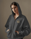Kadın Uzun Tüylü Kedi Baskılı Tam Boy Fermuarlı Oversize Hoodie