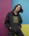 Kadın Van Gogh Kedi Portresi Baskılı Siyah Hoodie – 3 İplik Şardonlu Kapüşonlu Sweatshirt