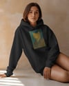 Kadın Van Gogh Kedi Portresi Baskılı Siyah Hoodie – 3 İplik Şardonlu Kapüşonlu Sweatshirt