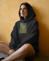 Kadın Van Gogh Kedi Portresi Baskılı Siyah Hoodie – 3 İplik Şardonlu Kapüşonlu Sweatshirt