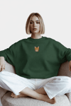 KADIN YEŞİL RAHAT KESİM SWEATSHIRT | DTF BASKILI BİSİKLET YAKA