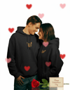 Kedi Temalı Çift Hoodie – Tekir Kedi – Sevgililer Günü Özel Tasarım – Siyah Kapüşonlu Sweatshirt Seti