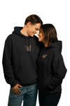 Kedi Temalı Çift Hoodie – Tekir Kedi – Sevgililer Günü Özel Tasarım – Siyah Kapüşonlu Sweatshirt Seti