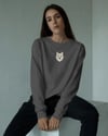 Mavi Gözlü Husky Baskılı Kadın Sweatshirt – Antrasit Regular Fit Minimal Tasarım