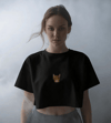 Minimal Bengal Kedi Baskılı Siyah Crop Tişört Kadın Oversize Rahat Kalıp