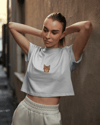 Minimal Bengal Kedi Baskılı Siyah Crop Tişört Kadın Oversize Rahat Kalıp