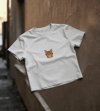 Minimal Bengal Kedi Baskılı Siyah Crop Tişört Kadın Oversize Rahat Kalıp