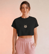 Minimal British Longhair Kedi Baskılı Beyaz Crop Tişört Kadın Rahat Kalıp