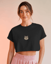 Minimal British Longhair Kedi Baskılı Beyaz Crop Tişört Kadın Rahat Kalıp
