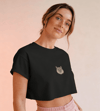 Minimal British Longhair Kedi Baskılı Beyaz Crop Tişört Kadın Rahat Kalıp