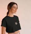 Minimal British Longhair Kedi Baskılı Beyaz Crop Tişört Kadın Rahat Kalıp