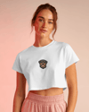 Minimal Gülümseyen Rottweiler Baskılı Beyaz Crop Tişört Kadın