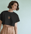 Minimal Gülümseyen Rottweiler Baskılı Beyaz Crop Tişört Kadın