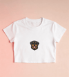 Minimal Gülümseyen Rottweiler Baskılı Beyaz Crop Tişört Kadın