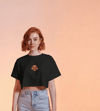 Minimal Gülümseyen Toy Poodle Baskılı Beyaz Crop Tişört Kadın
