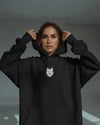 Minimal Husky Desenli Siyah Unisex Kapüşonlu Sweatshirt – DTF Baskı