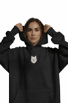 Minimal Husky Desenli Siyah Unisex Kapüşonlu Sweatshirt – DTF Baskı