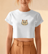 Minimal Persian Kedi Baskılı Beyaz Crop Tişört Kadın Rahat Kalıp