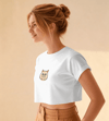 Minimal Persian Kedi Baskılı Beyaz Crop Tişört Kadın Rahat Kalıp