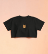 Minimal Sarman Kedi Baskılı Beyaz Crop Tişört Kadın Rahat Kalıp