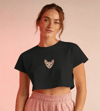 Minimal Sphynx Kedi Baskılı Beyaz Crop Tişört Kadın Rahat Kalıp
