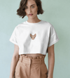 Minimal Sphynx Kedi Baskılı Beyaz Crop Tişört Kadın Rahat Kalıp