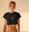 Minimal Tekir Kedi Baskılı Beyaz Crop Tişört Kadın Rahat Kalıp
