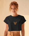 Minimal Tekir Kedi Baskılı Beyaz Crop Tişört Kadın Rahat Kalıp