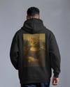 Mona Lisa Kedi Tasarımlı Siyah Unisex Kapüşonlu Sweatshirt – Sanatsal & Retro Hoodie