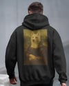 Mona Lisa Köpek Tasarımlı Siyah Unisex Kapüşonlu Sweatshirt – Sanatsal & Retro Hoodie