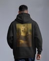 Mona Lisa Köpek Tasarımlı Siyah Unisex Kapüşonlu Sweatshirt – Sanatsal & Retro Hoodie