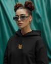 Sarman (Ginger Tabby) Kedili Hoodie Unisex %100 Pamuk | Siyah Kapüşonlu Sweatshirt Göğüs Ortası Minimal Logo