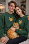 Sarman Kedi Desenli Sevgili Sweatshirt – Unisex Çift Kombini
