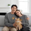 Sarman Kedi Desenli Sevgili Sweatshirt – Unisex Çift Kombini