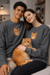 Sarman Kedi Desenli Sevgili Sweatshirt – Unisex Çift Kombini