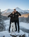 Sevgililer Günü Özel Husky Figürlü Unisex Siyah Hoodie – Patili Aşk ve Macera Temalı Kapüşonlu Sweatshirt